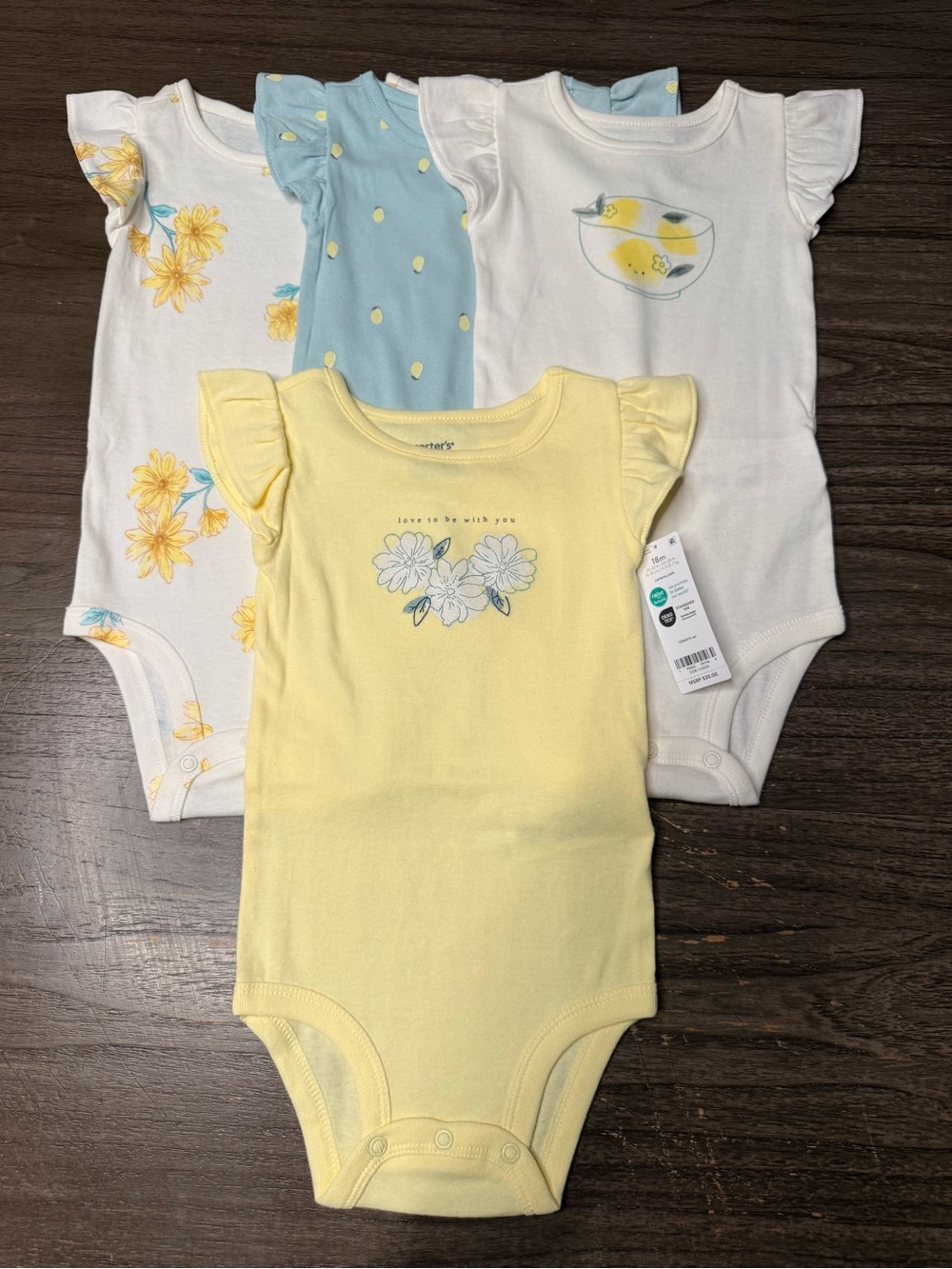 Carter's Yellow, Light Blue & White Floral Baby One-Piece Bodysuit Set